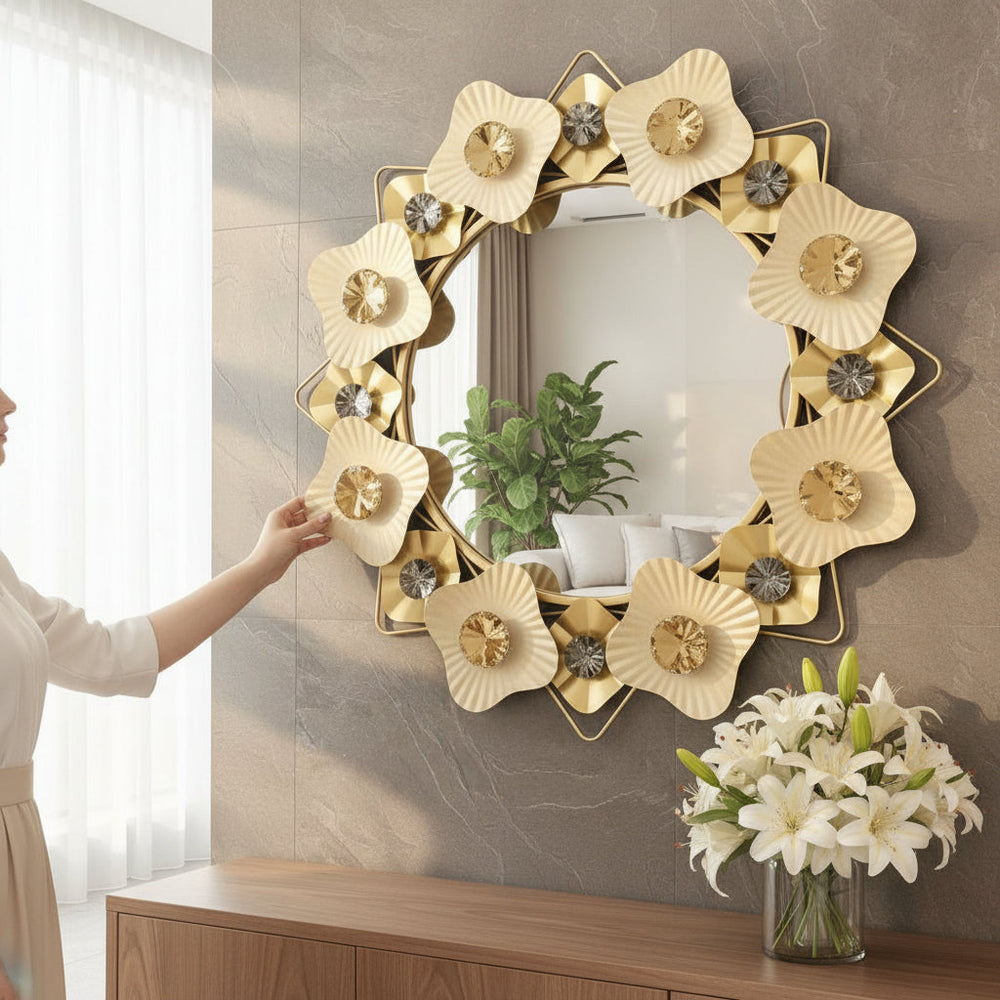 Luxury Brushed Stainless Steel Round Wall Mirror