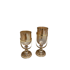 Crystal Glow Metallic Glass Candle Stand (Pair)