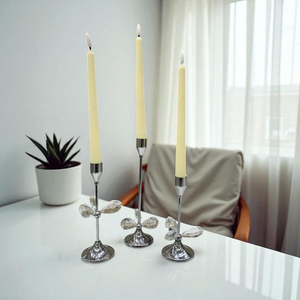 Luxury Silver Metallic & Crystal Candle Stand Set – 3 Pieces