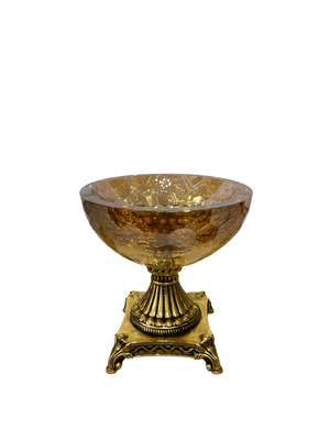 Antique Amber Heavy Glass Pedestal Bowl