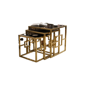 Luxe Geometric Nesting Tables – Black Tempered Glass Top