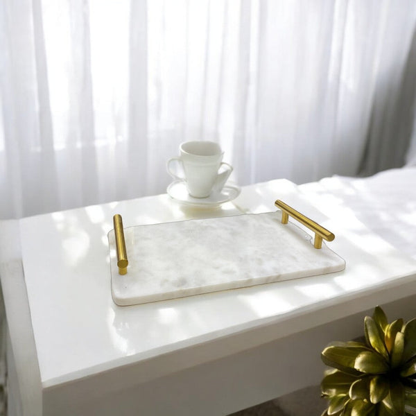 Luxe Rectangular Marble Tray with Brass Handles
