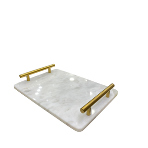 Luxe Rectangular Marble Tray with Brass Handles