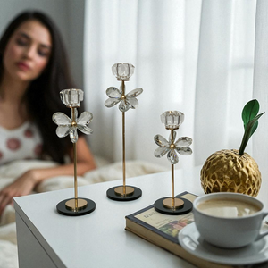 Crystal Blossom Candle Stands Set