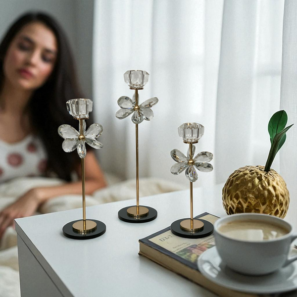 Crystal Blossom Candle Stands Set