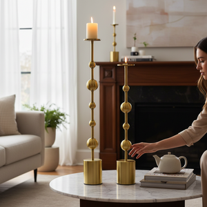 Modern Metallic Ball Decorative Candle Holders Set