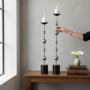 Luxury Metallic Orb Long Dining Candle Holders Set