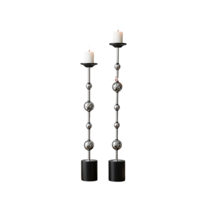 Luxury Metallic Orb Long Dining Candle Holders Set