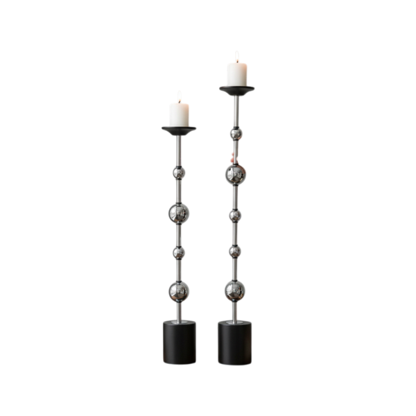 Luxury Metallic Orb Long Dining Candle Holders Set