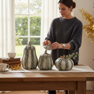 Timeless Olive Green Floral Pumpkin Jars Set