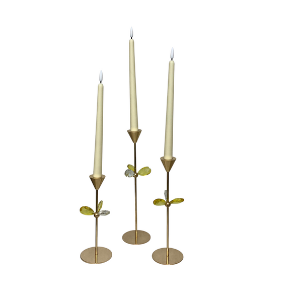 Golden Leaf Taper Candle Holder Set