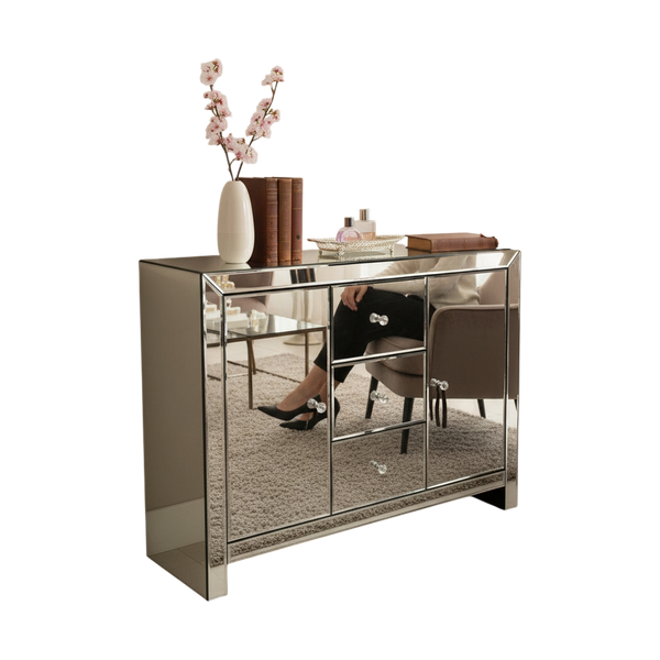 Radiant Luxe Mirrored Accent Console Cabinet