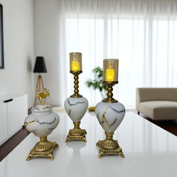 Marble-Style Glass Candle Holders