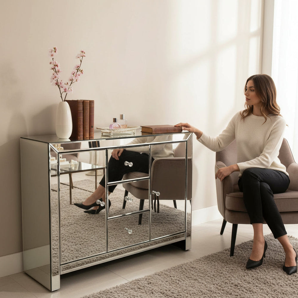 Radiant Luxe Mirrored Accent Console Cabinet