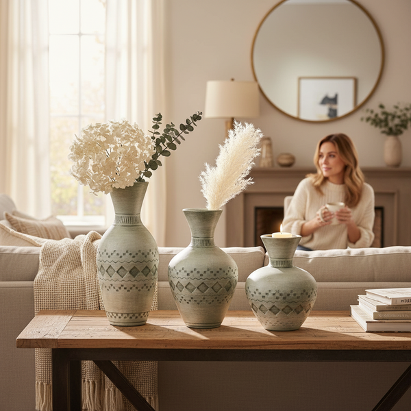 Aura Sage-Green Decorative Table Vases Set
