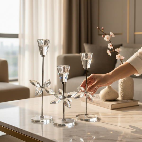 Radiant Lotus Crystal Candle Holder