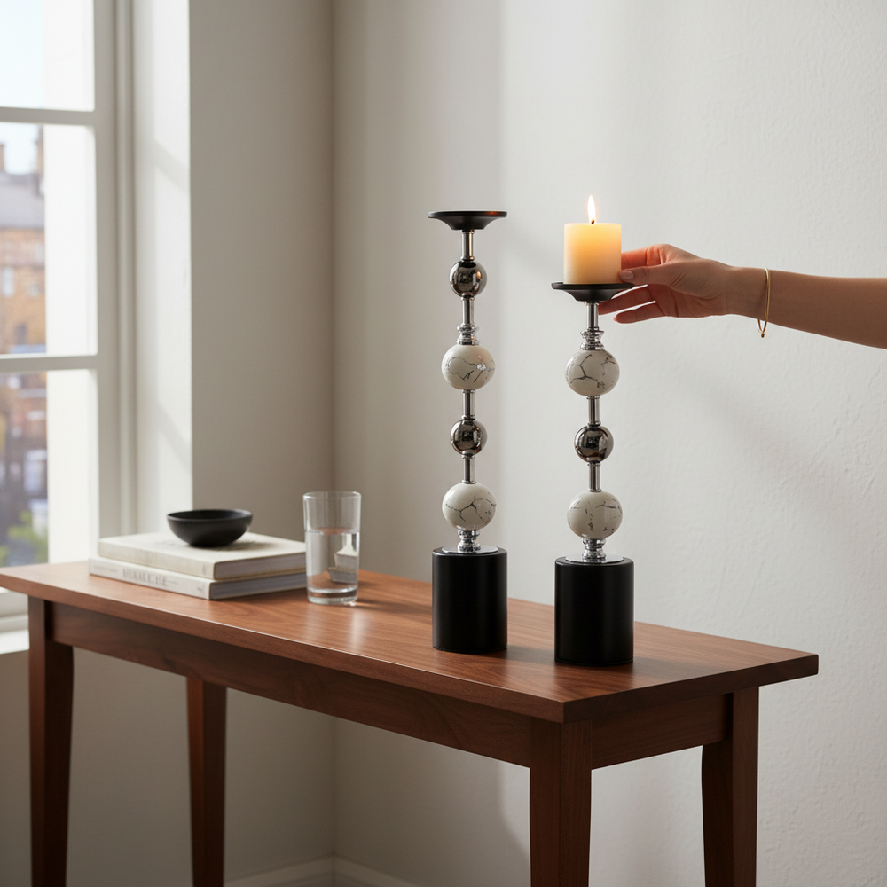 Modern Orb Metallic Candle Holders