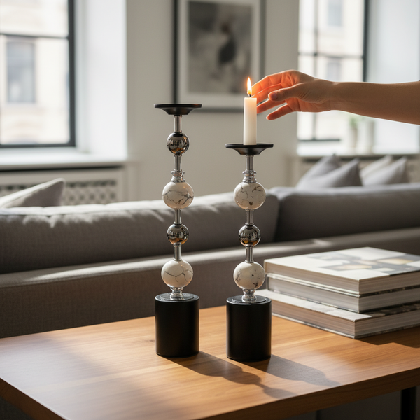 Modern Orb Metallic Candle Holders