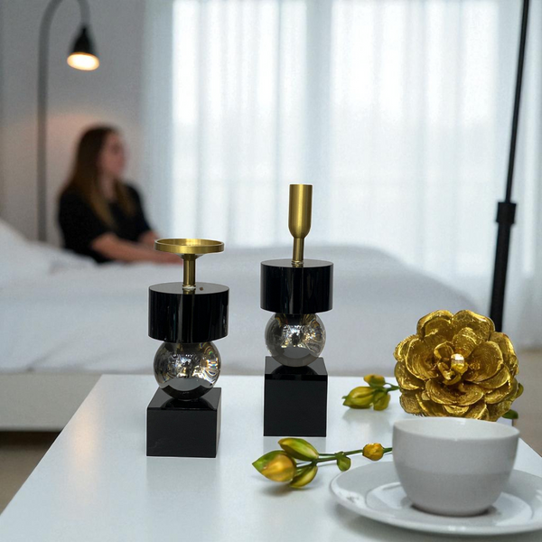 Midnight Crystal Candle Holder Set