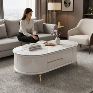 Aurora Luxe Oval Centre Table with Marble Top