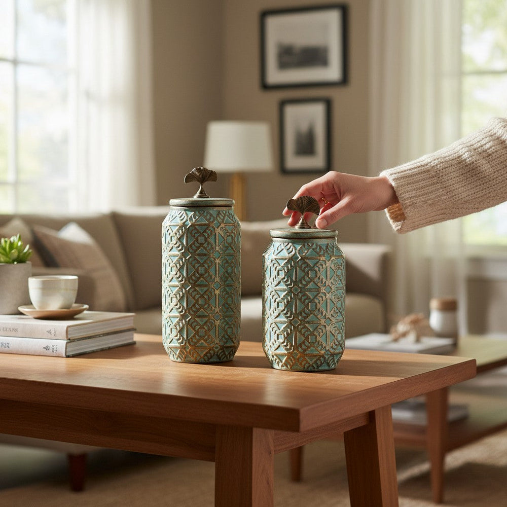 Vintage Pattern Decorative Jars (Pair)