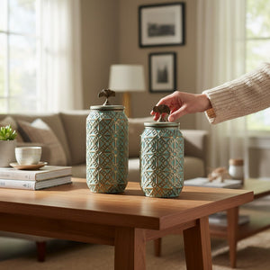 Vintage Pattern Decorative Jars (Pair)