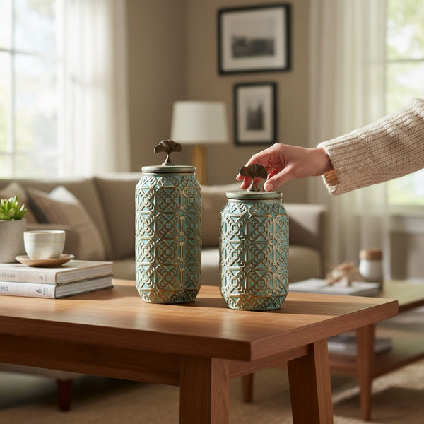 Vintage Pattern Decorative Jars (Pair)