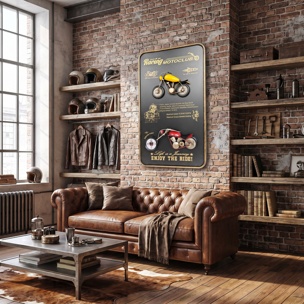 Vintage Motorcycle Wall Frame Clock