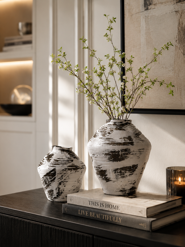 Abstract Brush Finish Ceramic Vases