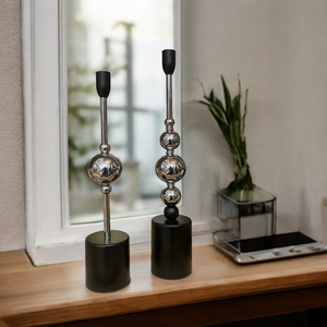 Modern Chrome Sphere Candle Stand Set