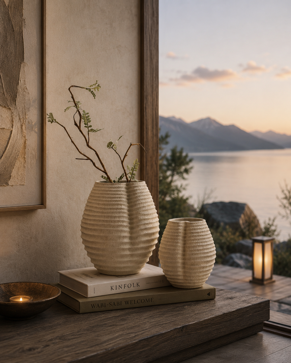 Minimalist Ribbed Ceramic Vases