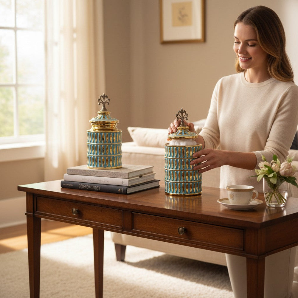 Royal Turquoise Decorative Jars (Pair)