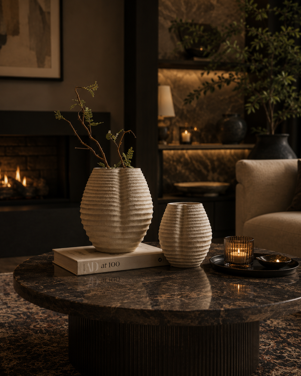Minimalist Ribbed Ceramic Vases