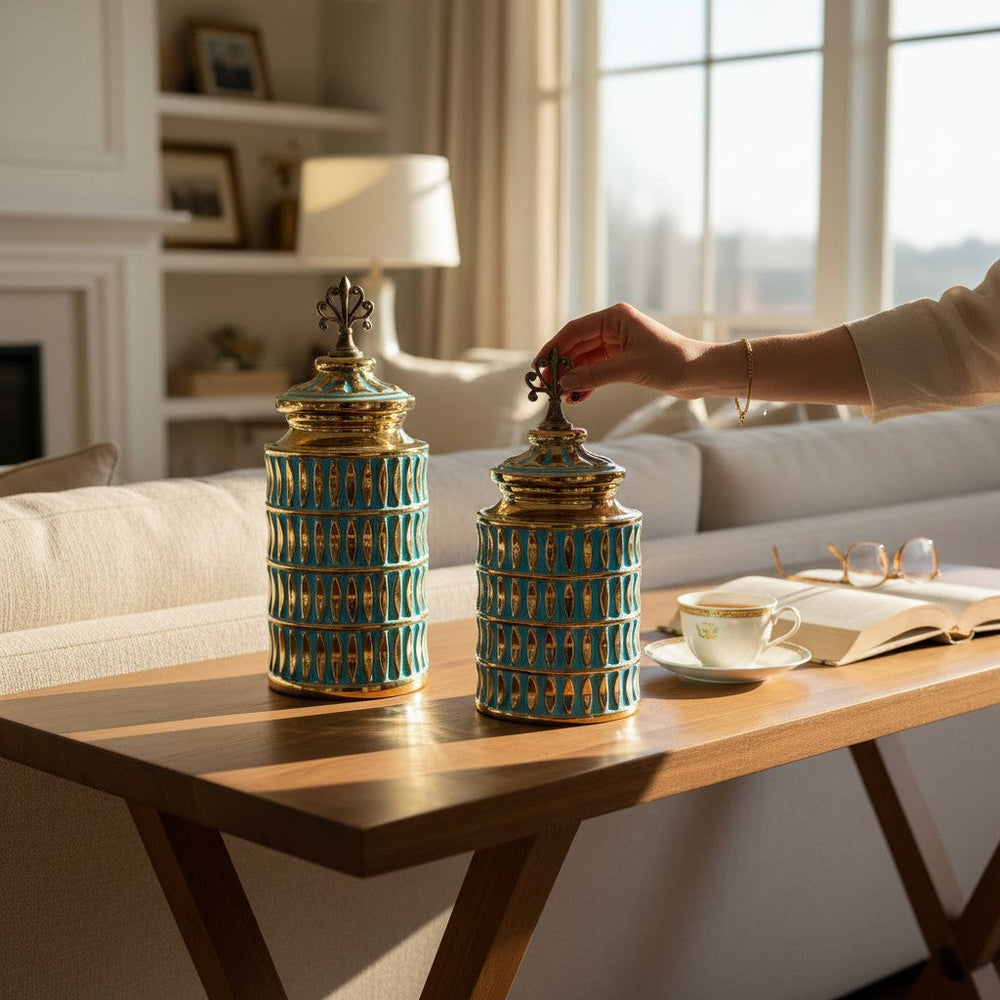 Royal Turquoise Decorative Jars (Pair)