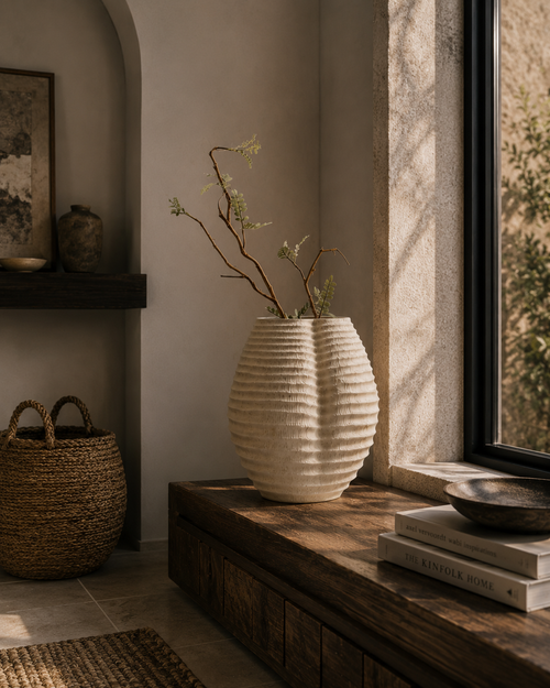 Minimalist Ribbed Ceramic Vases