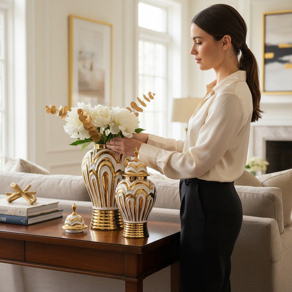 Royal Gold Decorative Table Urns (Pair)