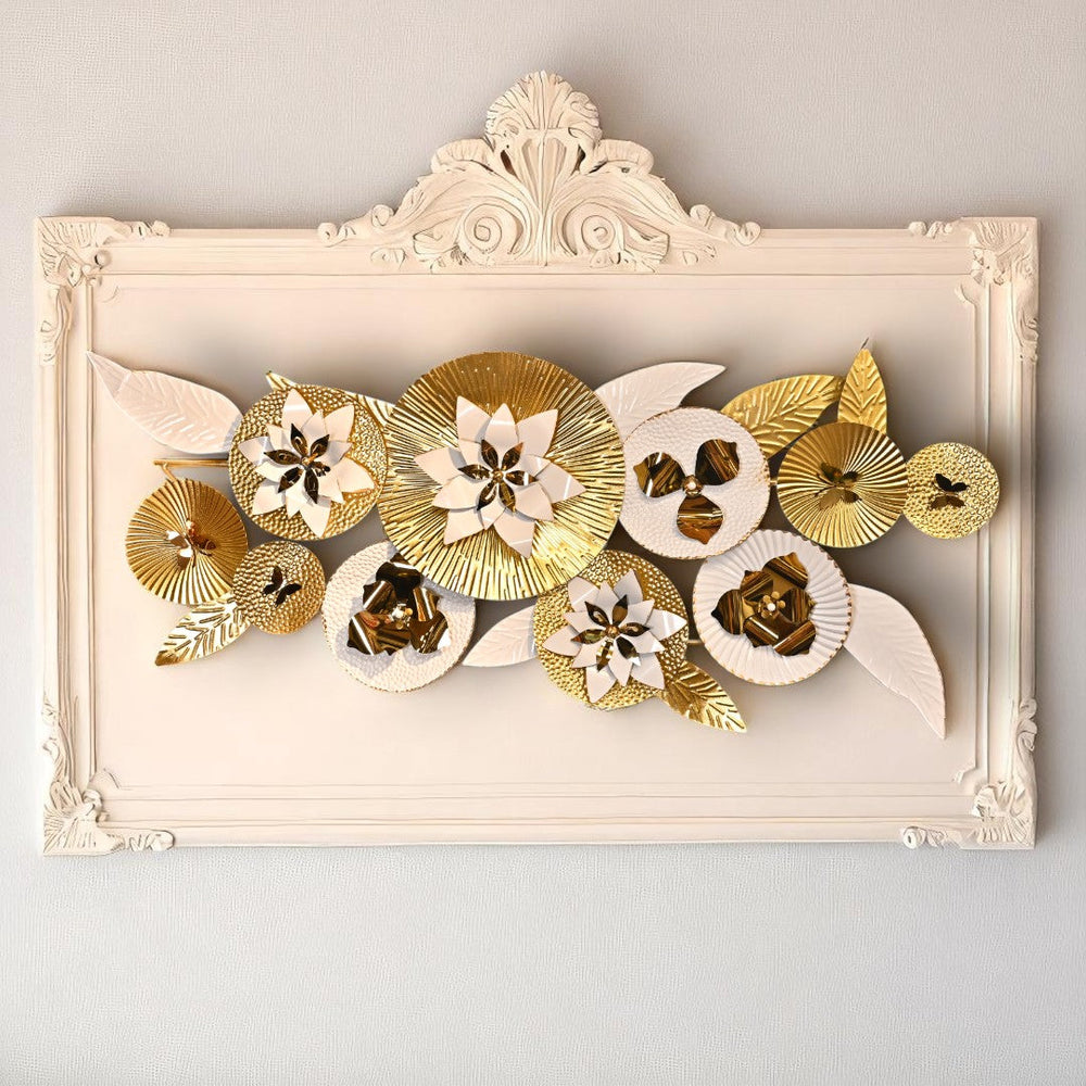 White Floral Stainless Steel Wall Motive Art