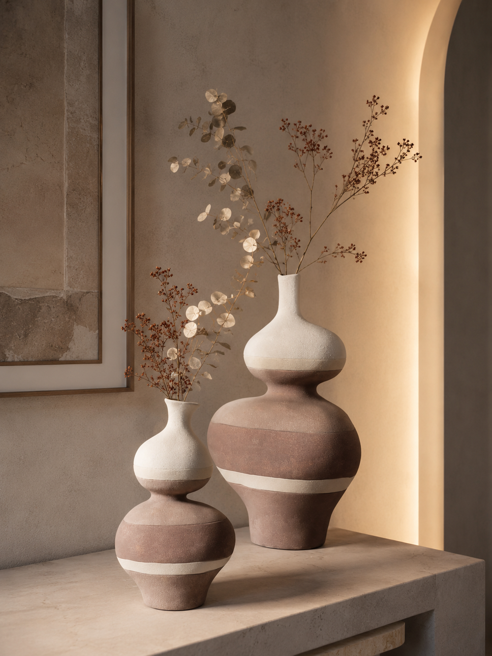 Textured Matte Beige Ceramic Vases