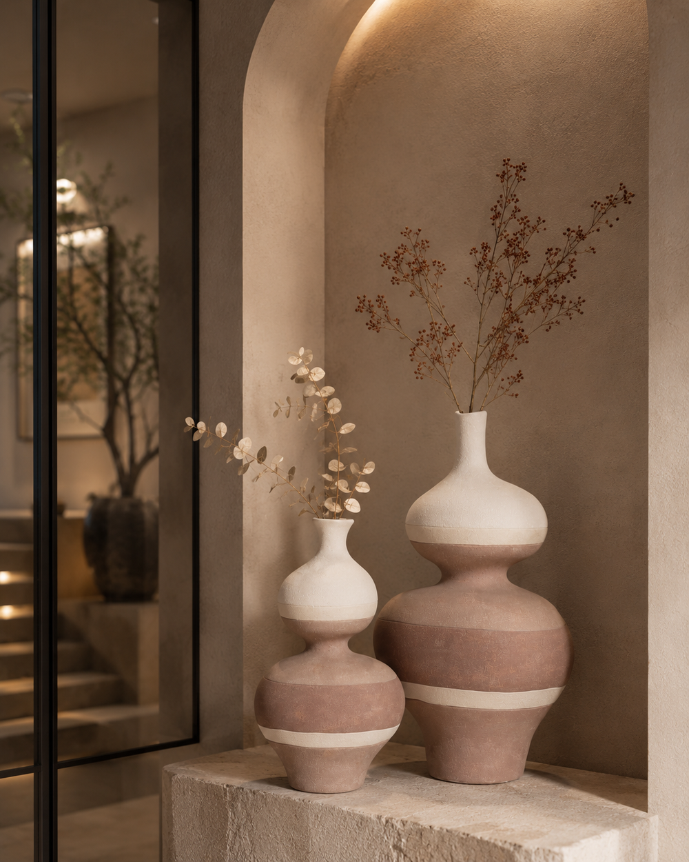 Textured Matte Beige Ceramic Vases