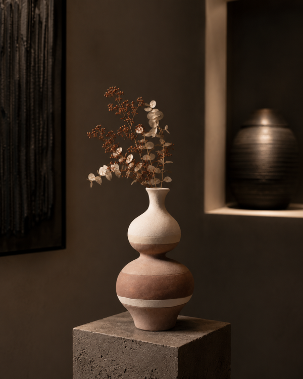 Textured Matte Beige Ceramic Vases