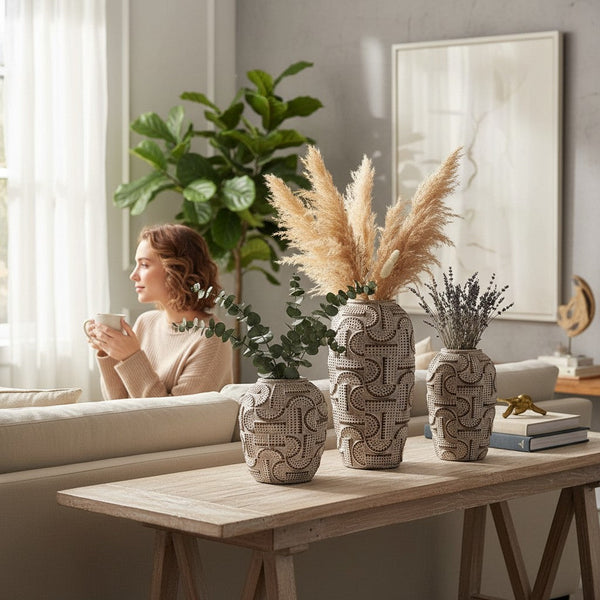 Premium Textured Ceramic Vases Set