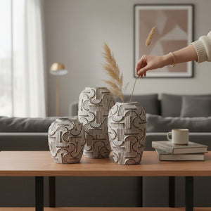 Premium Textured Ceramic Vases Set
