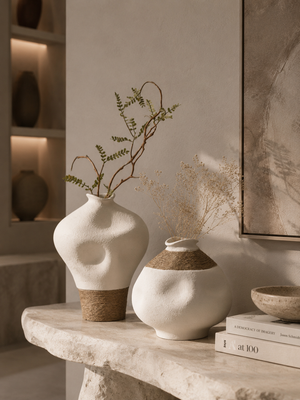 Organic Rope Accent Ceramic Vases