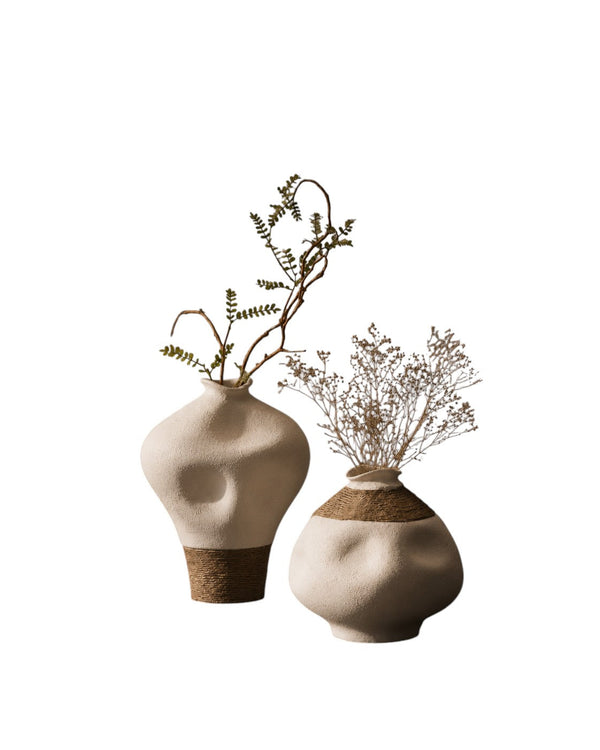Organic Rope Accent Ceramic Vases