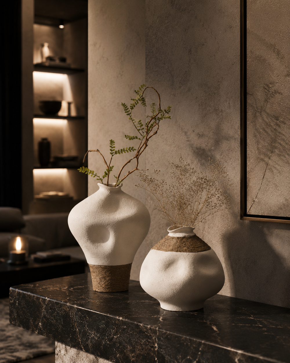 Organic Rope Accent Ceramic Vases