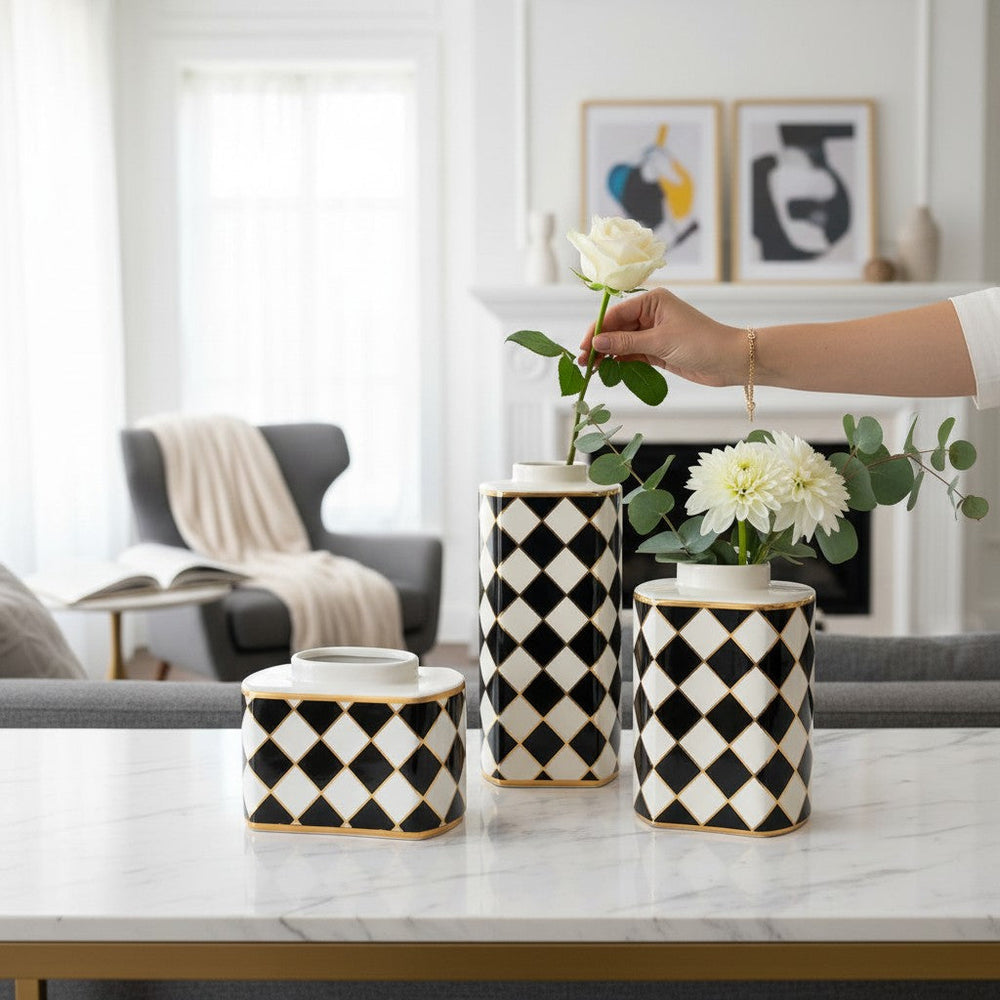 Luxury Harlequin Checkered Decorative Vases Set