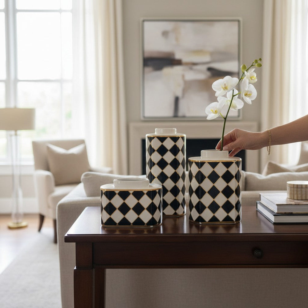 Luxury Harlequin Checkered Decorative Vases Set