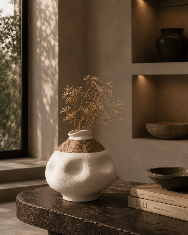 Organic Rope Accent Ceramic Vases