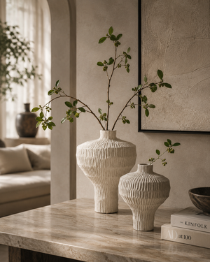 Modern Textured Ribbed Ceramic Vase