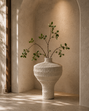 Modern Textured Ribbed Ceramic Vase